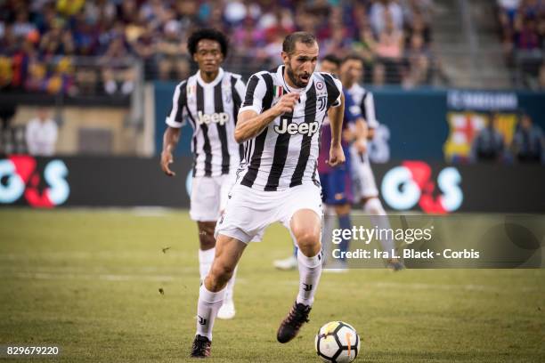 Captain Giorgio Chiellini of Juventus comes in toward the goal during the International Champions Cup match between FC Barcelona and Juventus at the...