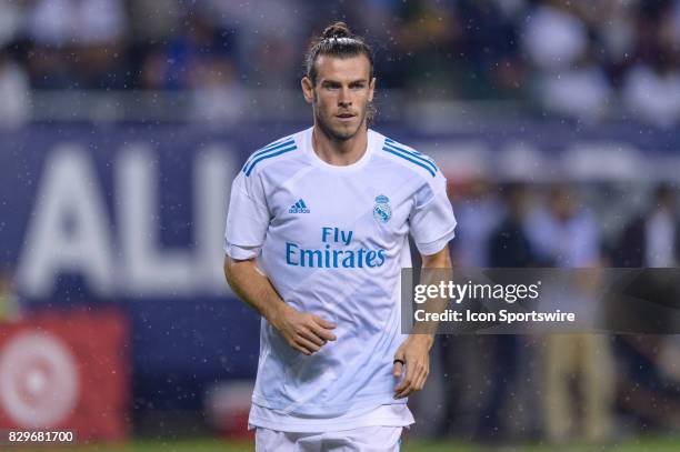 Real Madrid forward Gareth Bale before a soccer match between the MLS All-Stars and Real Madrid on August 02 at Soldier Field in Chicago, IL.