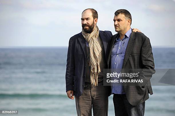 Spanish director Jaime Rosales and Spanish actor Ion Arretxe pose on September 23, 2008 in the northern Spanish Basque city of San Sebastian, where...