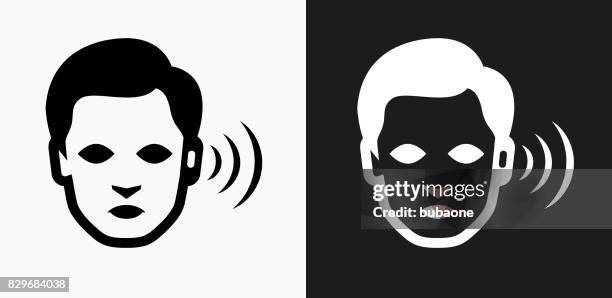 hearing lost icon on black and white vector backgrounds - hearing problem stock illustrations