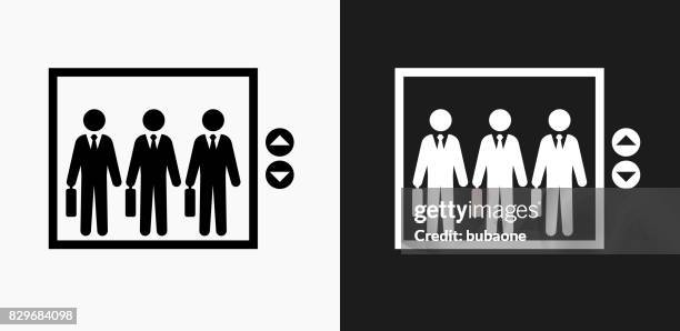 going to work icon on black and white vector backgrounds - black man in elevator stock illustrations