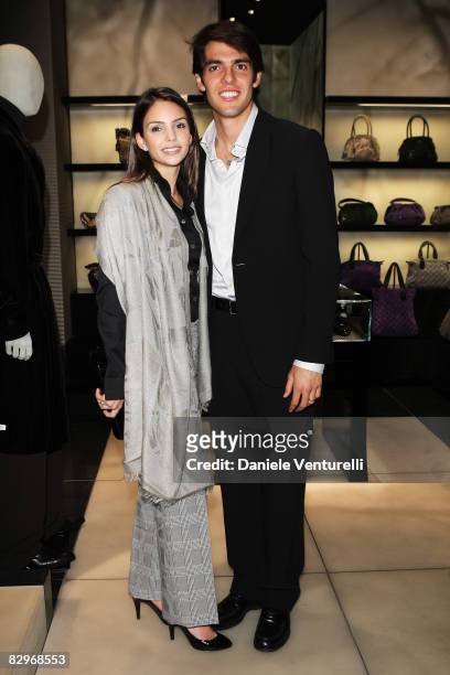 Kaka and his wife Caroline Celico attend the Giorgio Armani Boutique Opening Cocktail Party during Milan Fashion Week Spring/Summer 2009 on September...