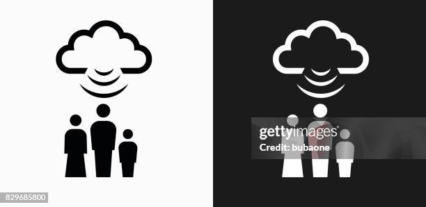 family cloud computing icon on black and white vector backgrounds - multi generations stock illustrations