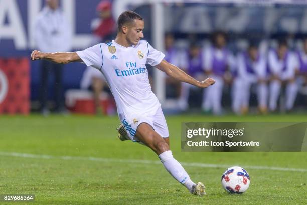 Real Madrid forward Lucas Vazquez prepares to shoot in the first half during a soccer match between the MLS All-Stars and Real Madrid on August 02 at...