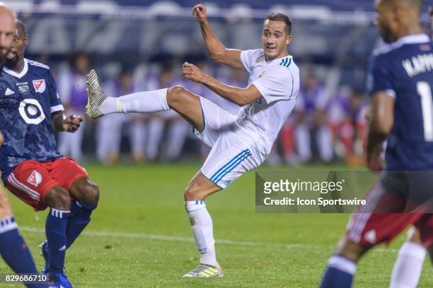 Real Madrid forward Lucas Vazquez watches his shot go wide in the first half during a soccer match between the MLS All-Stars and Real Madrid on...