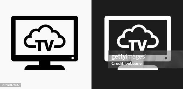 television cloud computing icon on black and white vector backgrounds - cloud computing white background stock illustrations