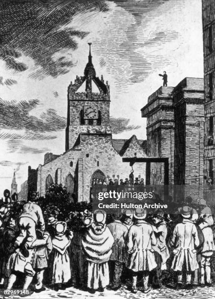 Crowds gather to watch the execution of Scottish serial killer William Burke at the Lawnmarket Edinburgh, 28th January 1829. Burke, with his...