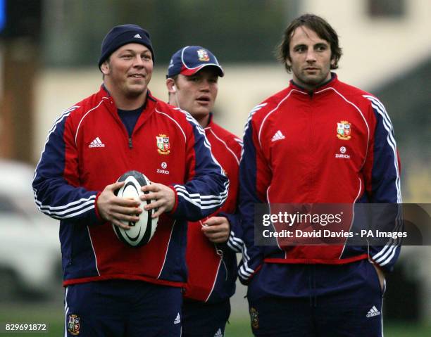 British & Irish Lions' Steve Thompson , Matt Stevens and Danny Grewcock .