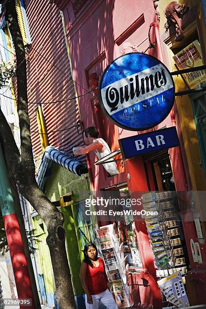 Woman walks through La Boca district on January 13, 2008 in Buenos Aires, Argentina. The Republic of Argentina is a former spanish colony and the...