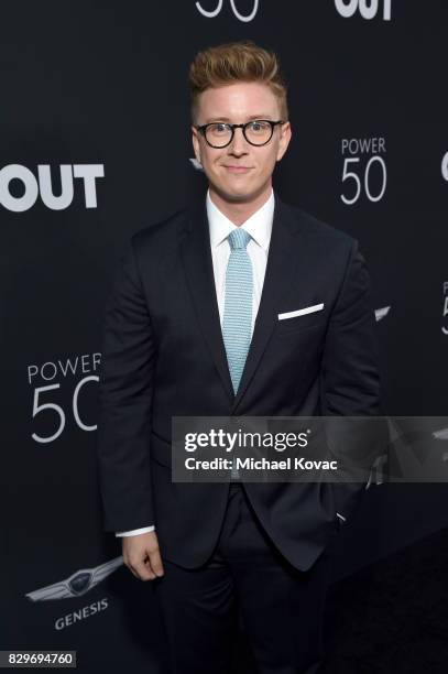 Tyler Oakley attends OUT Magazine's OUT POWER 50 gala and award presentation presented by Genesis on August 10, 2017 in Los Angeles, California.