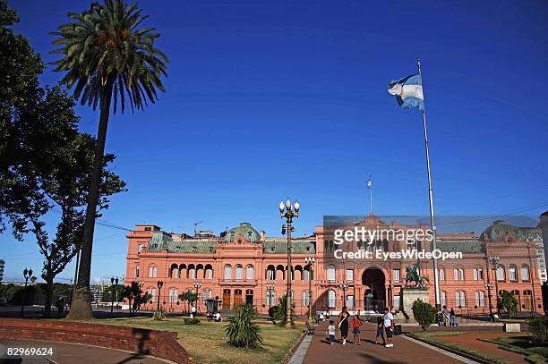Presidential Palace, the Casa Rosada at Plaza de Mayo on January 13, 2008 in Buenos Aires, Argentina. The Republic of Argentina is a former spanish...