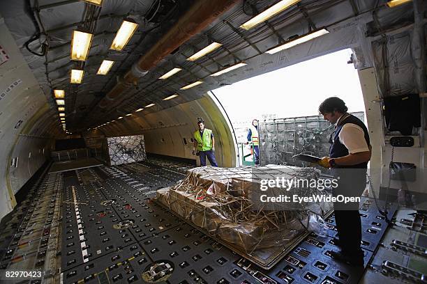 Freight area of a MD11 Freighter Aeroplane before start at the Ezeiza International Airport on August 30, 2008 in Buenos Aires, Argentina. The...
