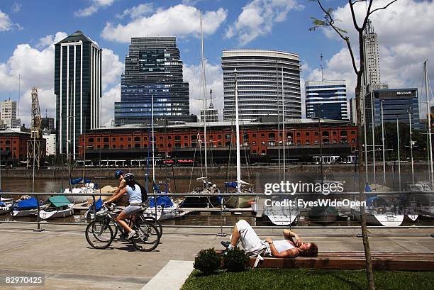 Skyline with harbour Puerto Madero and Opera Bay on January 13, 2008 in Buenos Aires, Argentina. The Republic of Argentina is a former spanish colony...