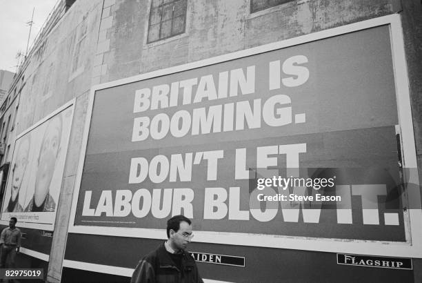 Conservative Party general election campaign poster in London, 6th April 1997.