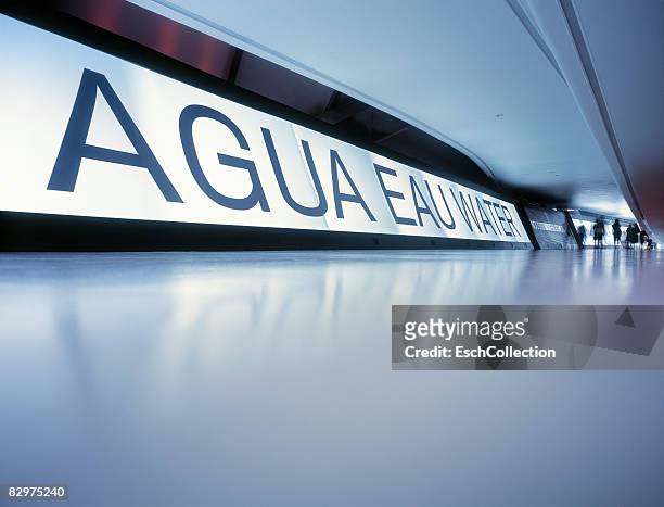 agua, eau, water display at water expo in zaragoza - agua potable stock pictures, royalty-free photos & images
