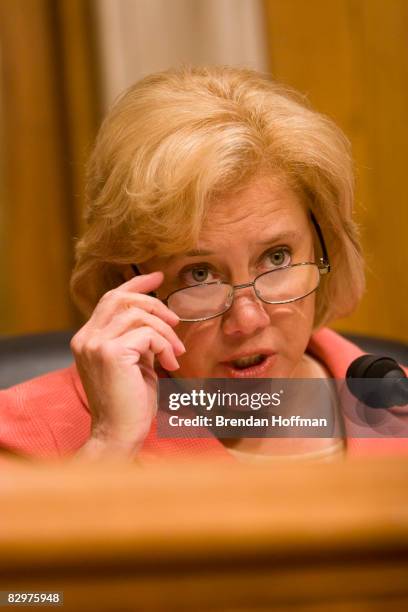 Sen. Mary Landrieu chairs a hearing on Capitol Hill about the Gulf Coast's recovery from Hurricanes Gustav and Ike on September 23, 2008 in...