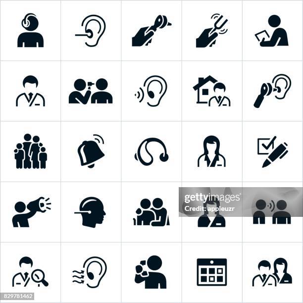 audiology and hearing icons - otoscope stock illustrations