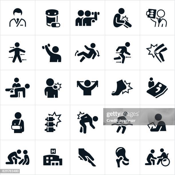 orthopedics and rehabilitation icons - orthopedic surgeon stock illustrations