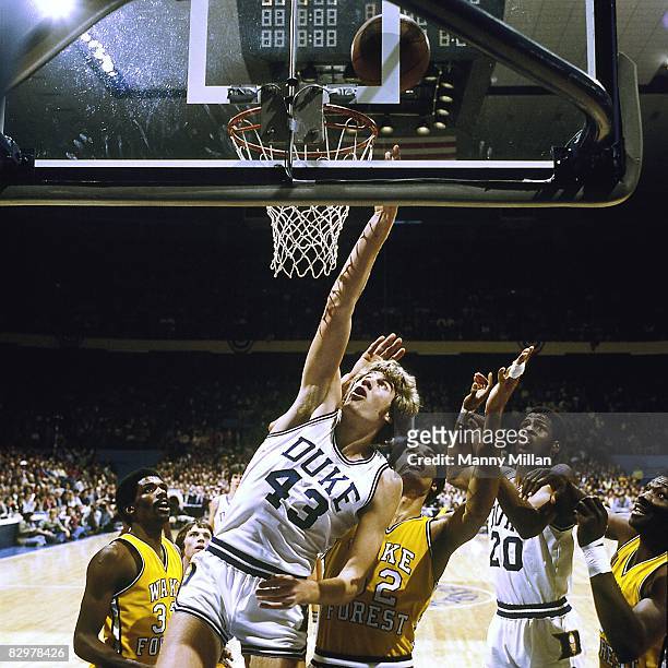 Tournament: Duke Mike Gminski in action, getting rebound vs Wake Forest. Greensboro, NC 3/4/1978 CREDIT: Manny Millan