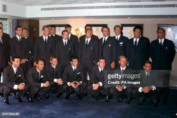 The England squad for the 1966 World Cup: Jack Charlton , George Cohen, Gerry Byrne, Roger Hunt, Ron Flowers, Geoff Hurst, Norman Hunter, Nobby...