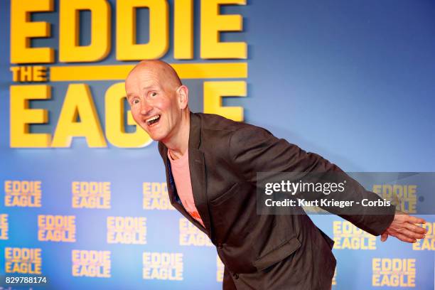 Michael Edwards arrives at the 'Eddie the Eagle' premiere in Munich, Germany on March 20, 2016 EDITORS NOTE: Image has been digitally retouched