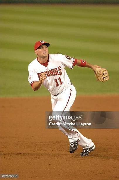 Ryan Zimmerman of the Washington Nationals prepares to field a pop out during a baseball game against the San Diego Padres on September 19, 2008 at...