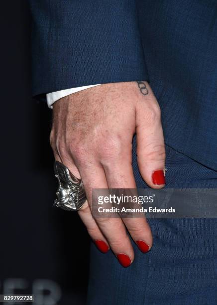 Singer Adam Lambert, ring and manicure detail, arrives at OUT Magazine's Inaugural POWER 50 Gala & Awards Presentation at Goya Studios on August 10,...