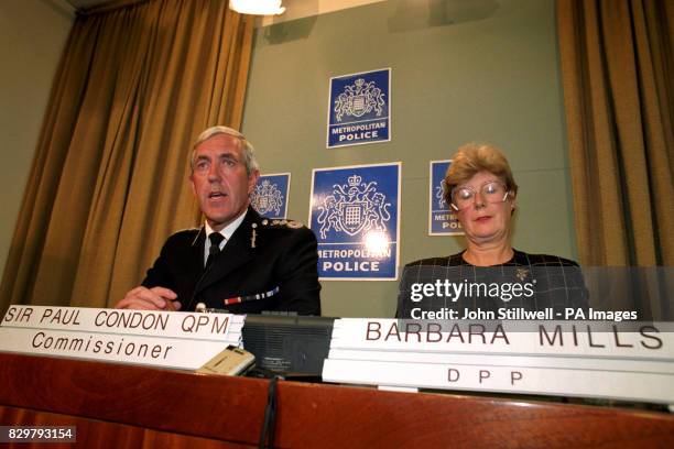 SIR PAUL CONDON, COMMISSIONER OF THE METROPOLITAN POLICE, AT THE NEWS CONFERENCE AT SCOTLAND YARD, WHERE HE TALKED TO THE MEDIA ABOUT THE POLICE...
