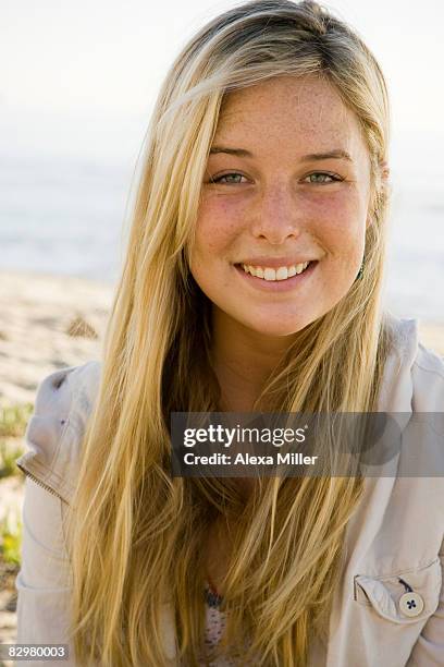 girl outside at beach. - 14 year old blonde girl stock pictures, royalty-free photos & images