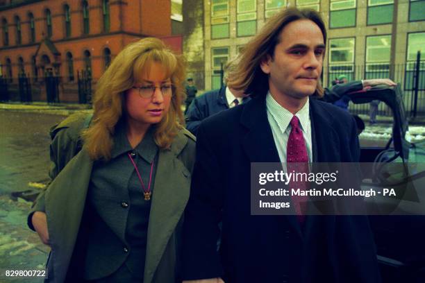 Paul Hill, one of the Guildford Four, arrives at the Belfast Court of Appeal with his wife Courtney Kennedy.