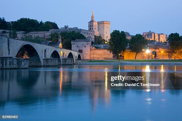 view at dusk to the papal palace, avignon, france - rhone stockfoto's en -beelden