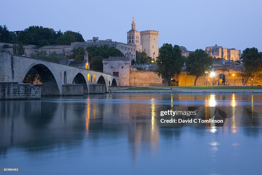 View at dusk to the Papal Palace, Avignon, France