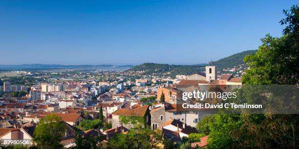 panoramic view of the old town, hyeres, france - hyeres bildbanksfoton och bilder