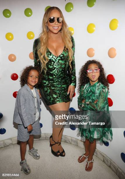 Mariah Carey and her children Moroccan and Monroe attend the Mariah Carey concert after party at Sugar Factory American Brasserie on Ocean Drive on...