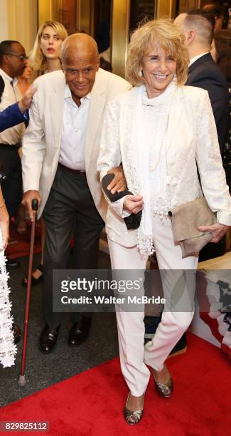Harry Belafonte and Pamela Frank attend the Broadway Opening Night Performance for 'Michael Moore on Broadway' at the Belasco Theatre on August 10,...