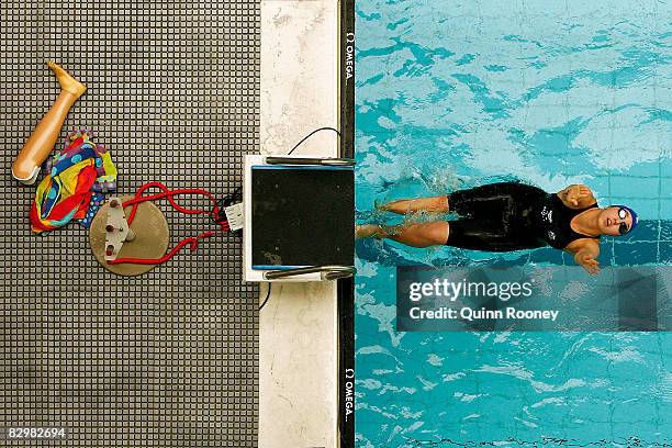 Samantha Gandolfo of Victoria takes off from the blocks in the Womens 50 metre Backstroke Multi-Disability during day five of the Australian Short...