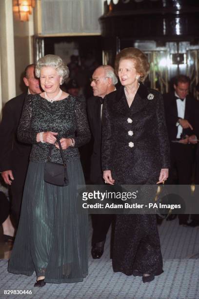 The Queen and Baroness Thatcher together enter Claridge's in London for a glittering dinner tonight to celebrate the former Prime Minister's 70th...