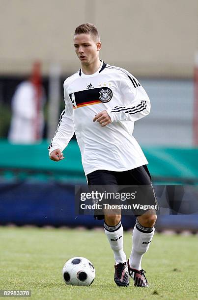 Valentin Hauswirth of Germany runs with the ball during the U17 international friendly match between Germany and Netherlands at the Hermann Neuberger...