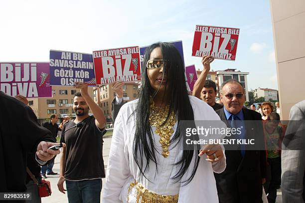 Famous Turkish transexual singer Bulent Ersoy walks before her trial in Istanbul, on September 24, 2008. Ersoy, who is one of the country's most...