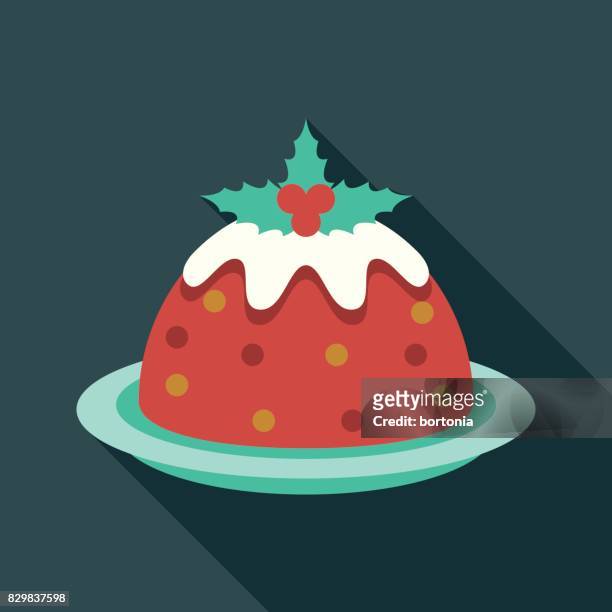 weihnachten-flachen design-ikone: obstkuchen - christmas pudding stock-grafiken, -clipart, -cartoons und -symbole