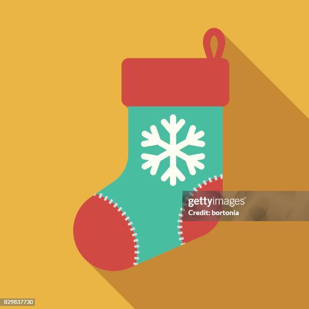 weihnachten-flachen design-ikone: strumpf - christmas stocking stock-grafiken, -clipart, -cartoons und -symbole