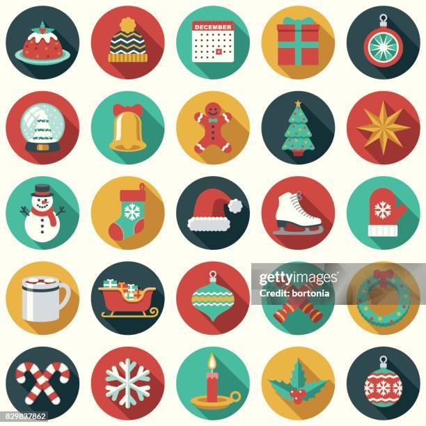 ilustraciones, imágenes clip art, dibujos animados e iconos de stock de navidad diseño plano icon set - galletas de navidad
