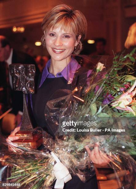 Julia Carling after receiving her award, for Satellite Personality 1996, at the Television & Radio Industries Club presentations in London..