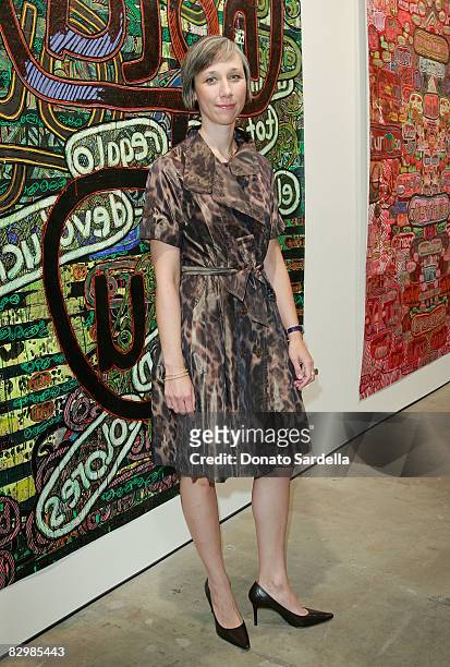 Artist Alexandra Grant attends a dinner hosted by Vogue and Mulberry, celebrating her paintings on display at the 'Some Paintings' exhibition,...