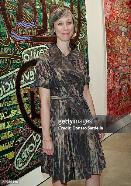 Artist Alexandra Grant attends a dinner hosted by Vogue and Mulberry, celebrating her paintings on display at the 'Some Paintings' exhibition,...