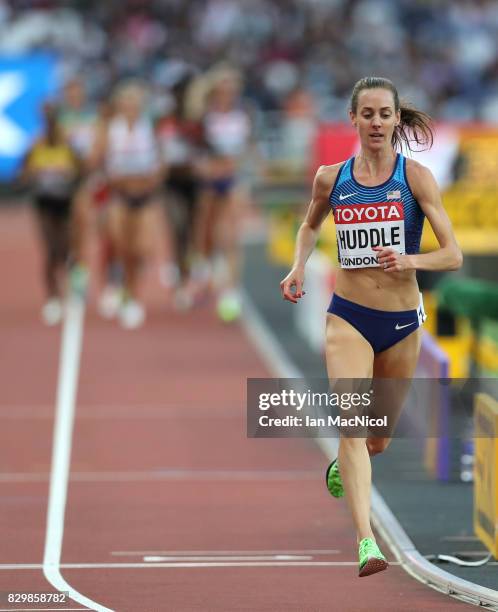 Molly Huddle of United States competes in the Women's 5000m heats during day seven of the 16th IAAF World Athletics Championships London 2017 at The...