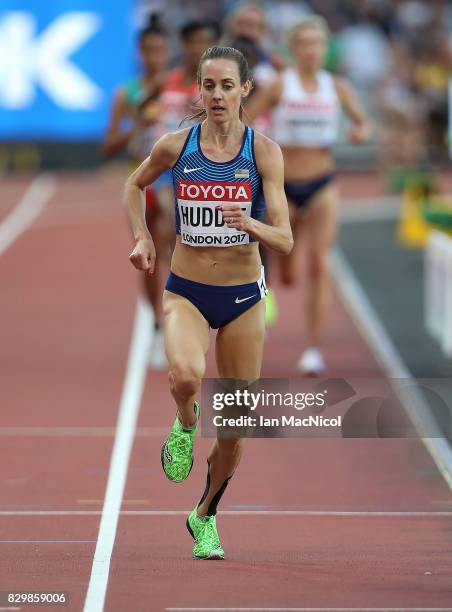 Molly Huddle of United States competes in the Women's 5000m heats during day seven of the 16th IAAF World Athletics Championships London 2017 at The...