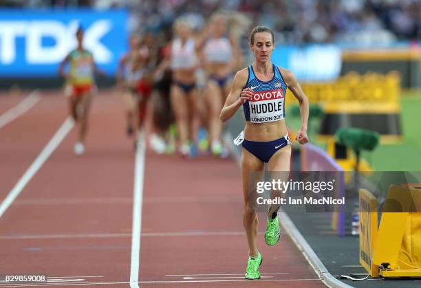 Molly Huddle of United States competes in the Women's 5000m heats during day seven of the 16th IAAF World Athletics Championships London 2017 at The...