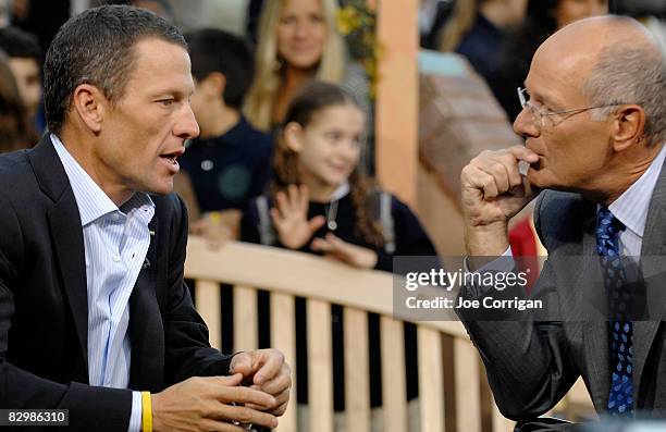 Seven time winner of the Tour de France american cyclist Lance Armstrong speaks with CBS anchor Harry Smith during "The Early Show" at the CBS Plaza...