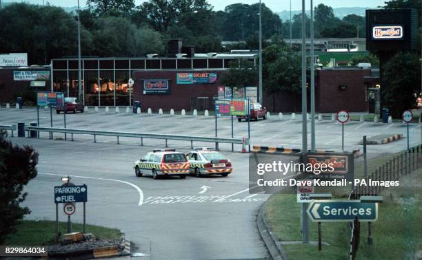 The Sandbach, Cheshire services on the Southbound carriageway of the M6, where Police are examining a suspect lorry in a terrorist alert. See PA...